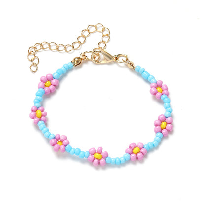 Flower Rice Bead Elastic Cord Beaded Bracelet