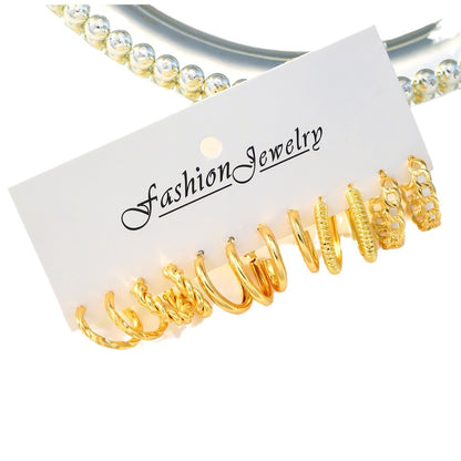 Gold Geometric Twist Earrings Women's Set 6 Pieces