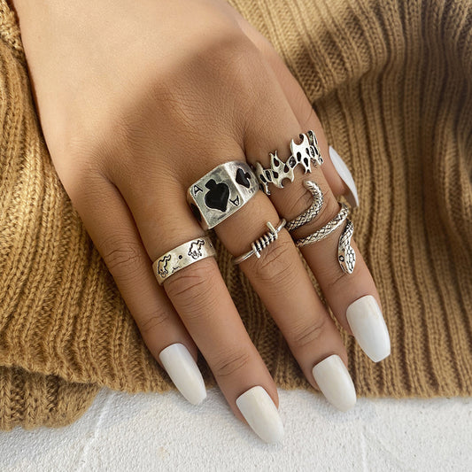 Snake Mushroom Flame Ring 5-piece Set Joint Ring