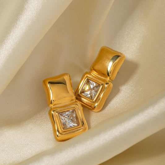 Square mosaic zircon earrings