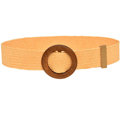 5CM wood buckle braided elastic belt