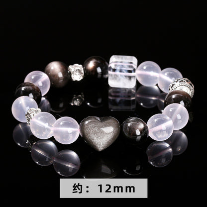 7A Natural Mozambican Starlight Powder Crystal Silver Obsidian Bracelet