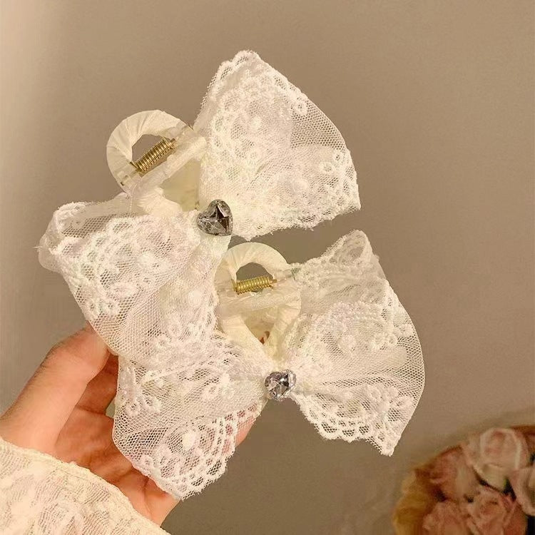 Lace Bow Headband Hair Clip Women Elegant Hair Claw