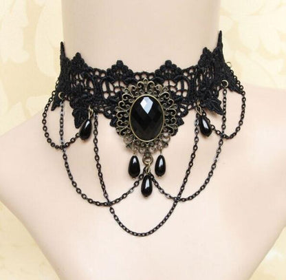 Multi-layer crystal lace necklace choker clavicle chain