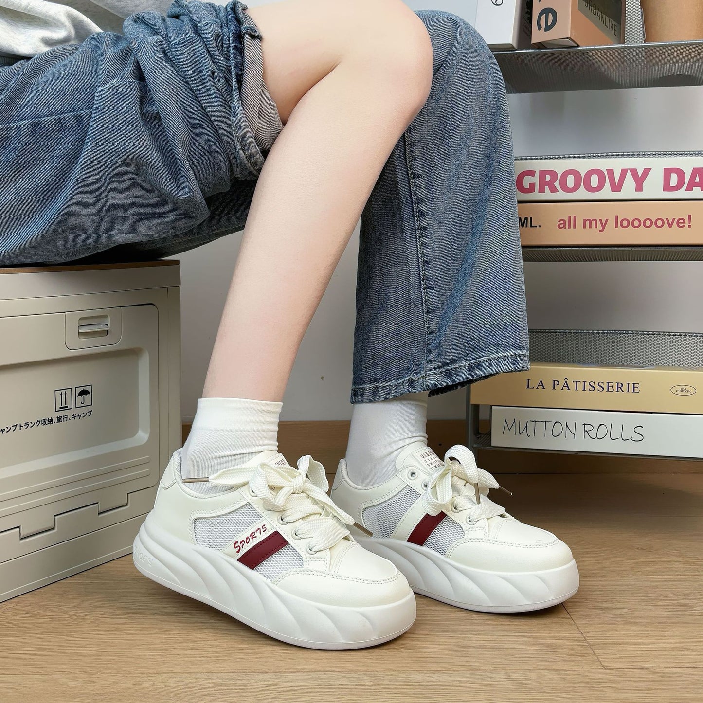 women's korean style white sneakers