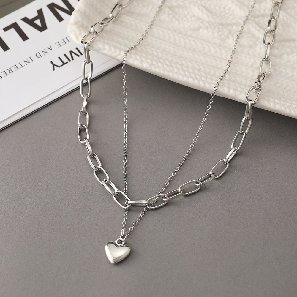 Heart Pendant Statement Chain Necklace