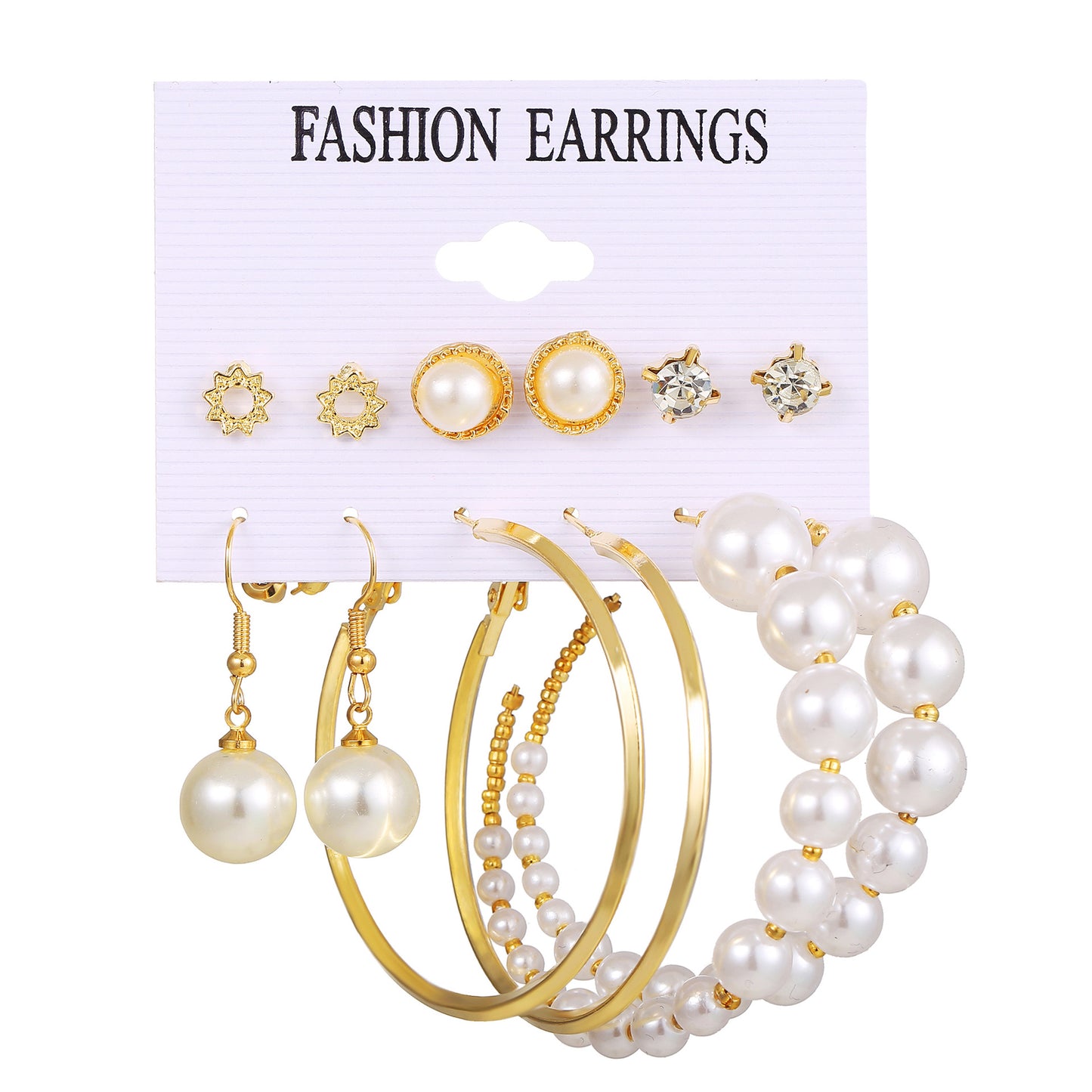 New Retro Pearl Women's Earrings 9-piece Set