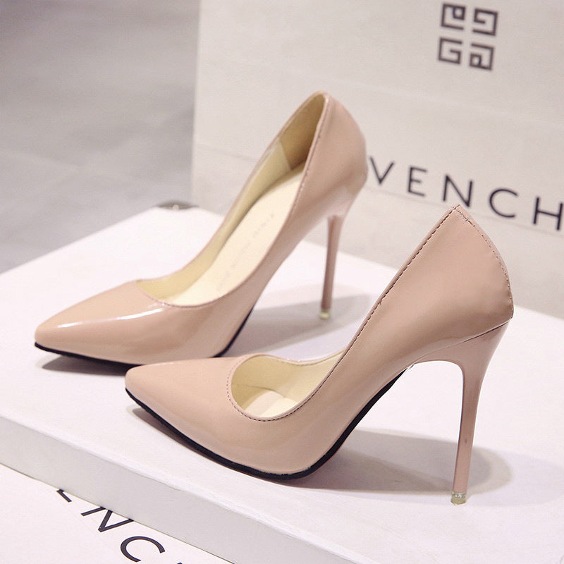 Nude stiletto high heels pointed