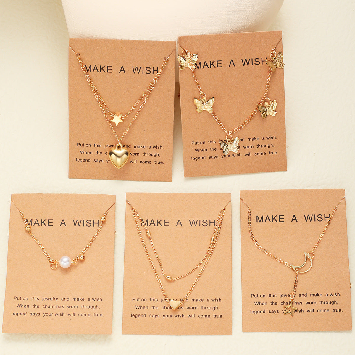 Gold Moon Star Butterfly Necklace 6-Piece Set