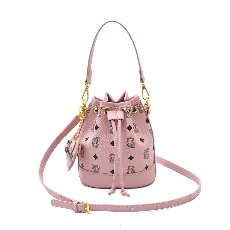 Fashion bucket bag printed drawstring shoulder bag