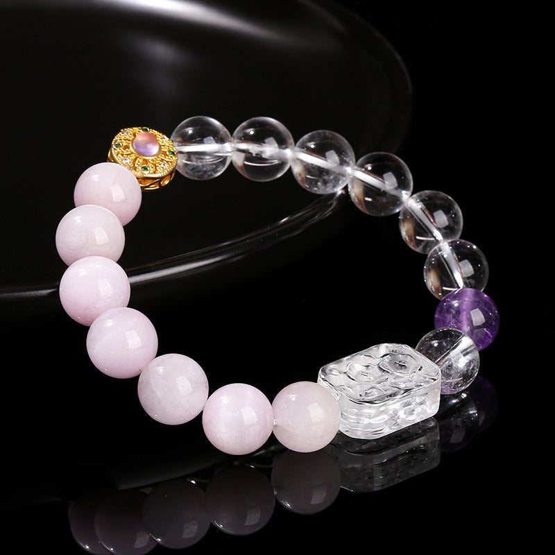 7A Natural White Crystal Purple Lithium Round Bead Bracelet