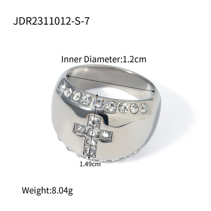 Diamond inlaid cross ring