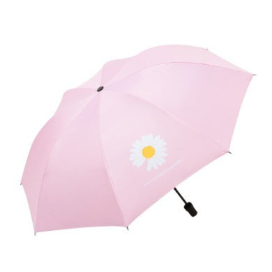 Black Coating Daisy Umbrella Tri-fold Sun Rain Umbrella