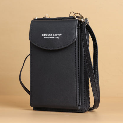 Zipper solid color shoulder messenger bag wallet