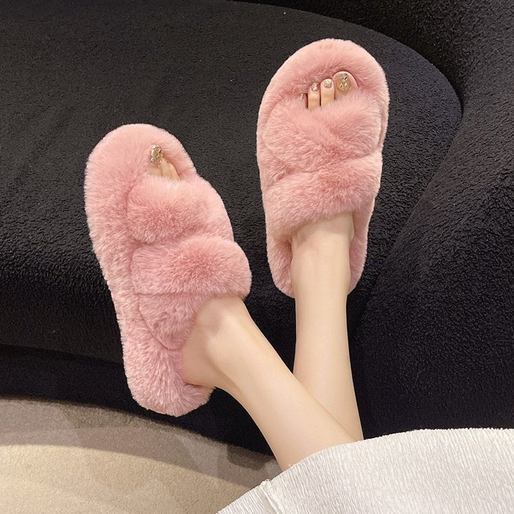 Large size fluffy slippers women