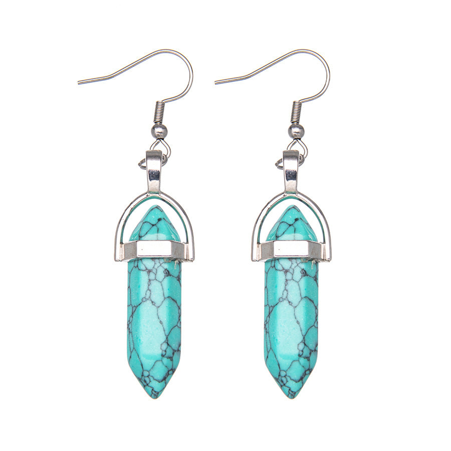 Crystal Hexagonal Column Pendant Stainless Steel Earrings