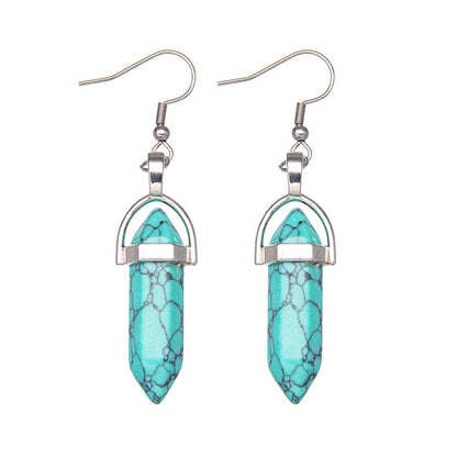 Crystal Hexagonal Column Pendant Stainless Steel Earrings