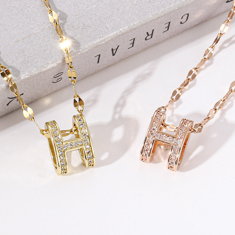 H letter necklace women plated 18k