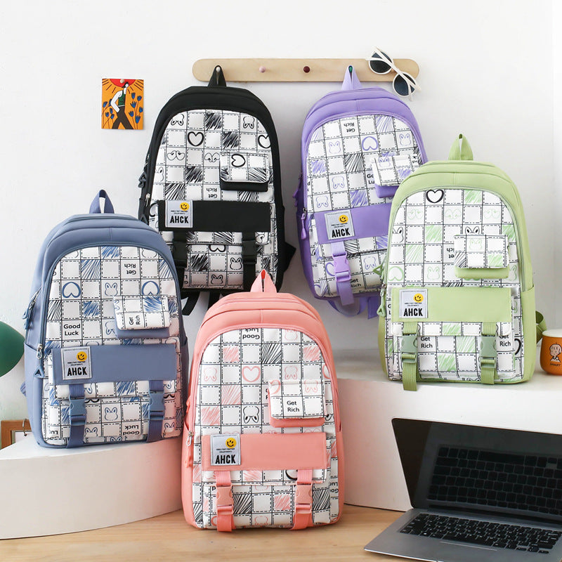 4-piece school bag, canvas backpack for women