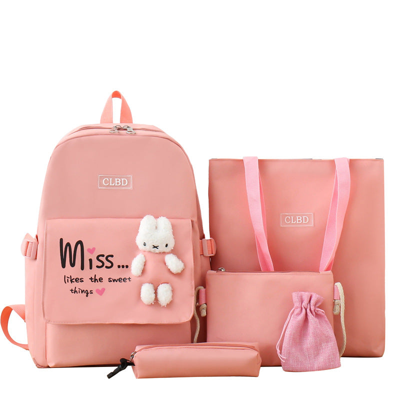 Cute doll patchwork backpack 5-piece set