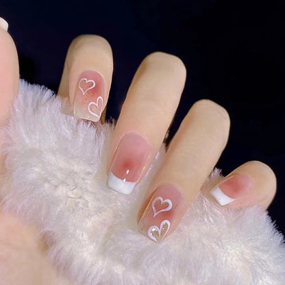 Short Pink Transparent Heart Wearable Nail