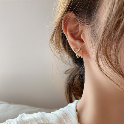 Diamond fishtail stud earrings double layer