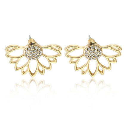 Hollow lotus full diamond stud earrings