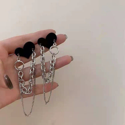 New black love double chain earrings,