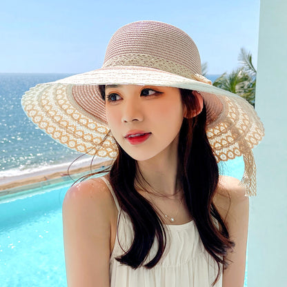 Beach Vacation Sun Hat Women Summer Travel UV Protection Wide Brim Straw