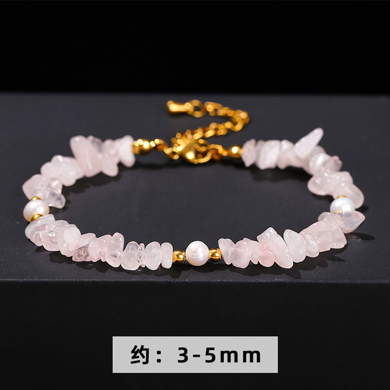 Natural powder crystal gravel pearl stainless steel bracelet