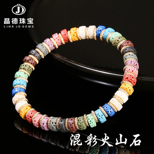 Mixed color volcanic stone tablet bead bracelet