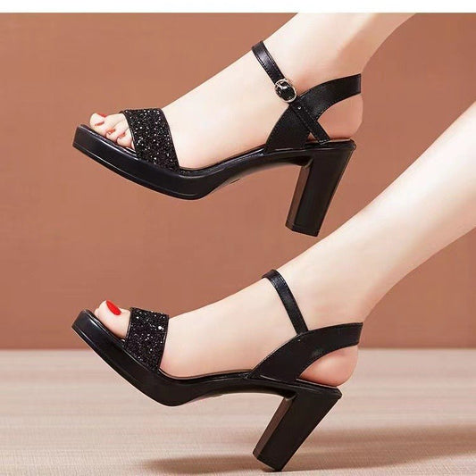 Straight buckle heeled sandals