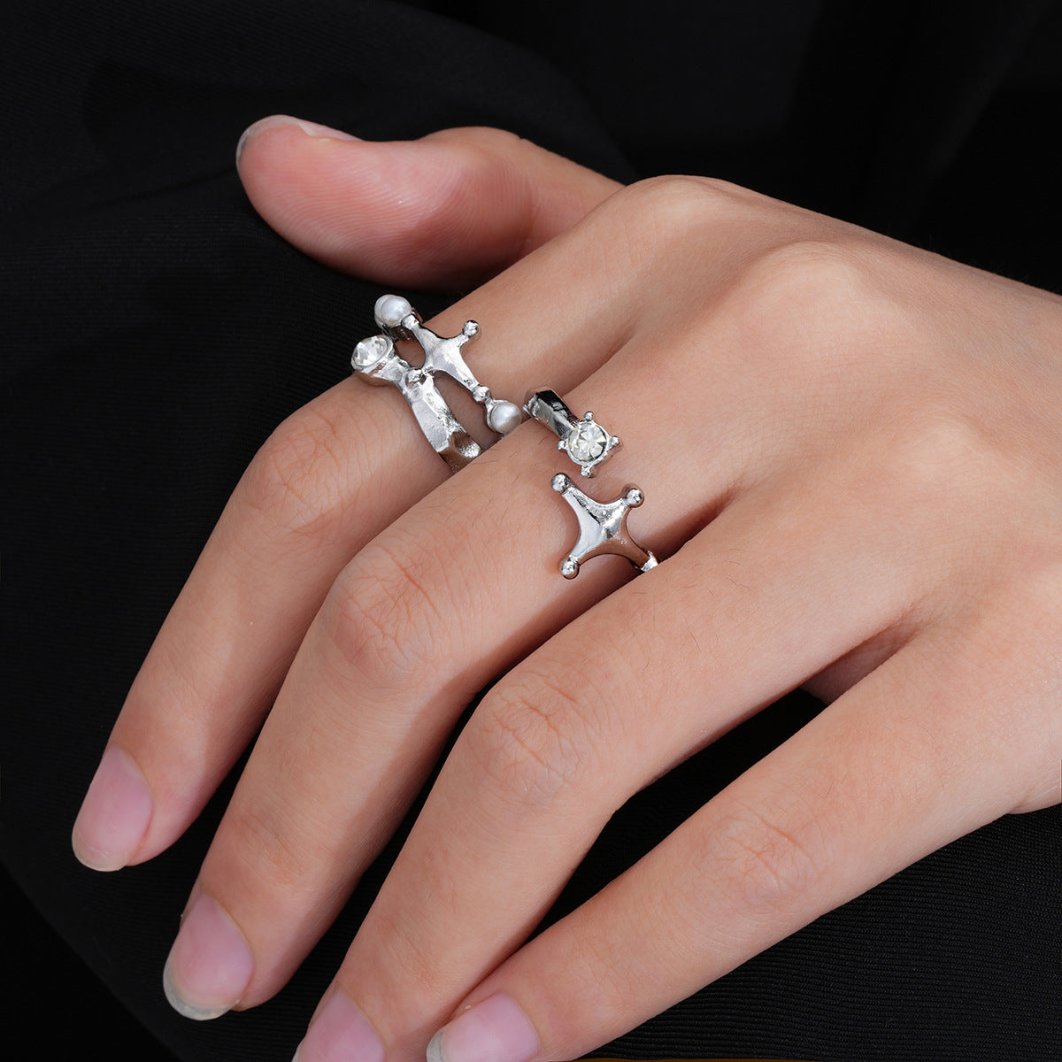 Zircon Bow Heart Ring 2-Piece Set