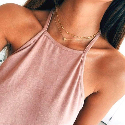 Copper Heart Pearl Multi-layer Clavicle Necklace