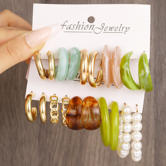 Simple Pearl Resin Earrings 10-Piece Set