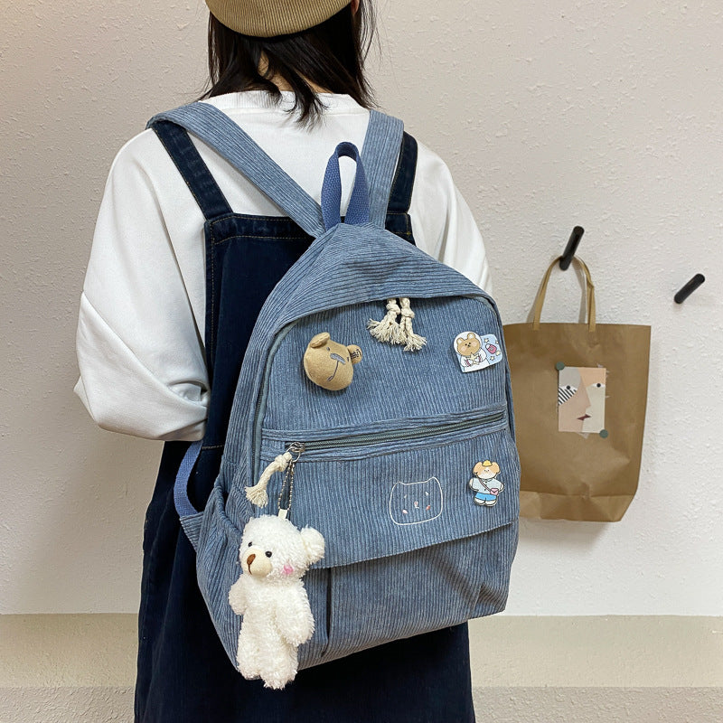 Corduroy Versatile Strip Backpack