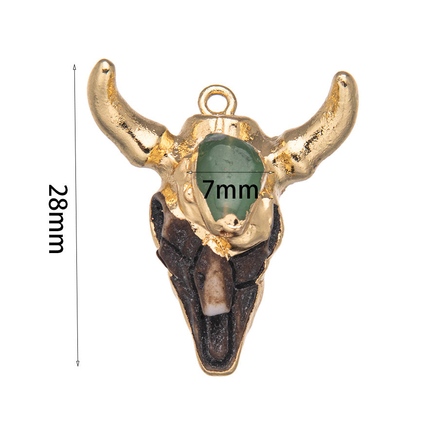 Crystal resin bull head inlaid green aventurine pendant