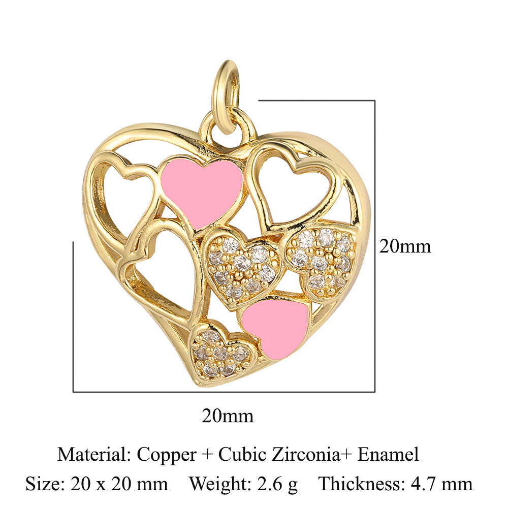 Crown peach heart colorful love copper zircon pendant