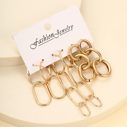 Gold chain earrings 3-piece set