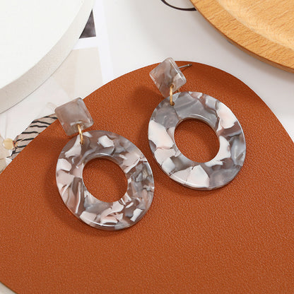 Geometric oval pendant stud earrings