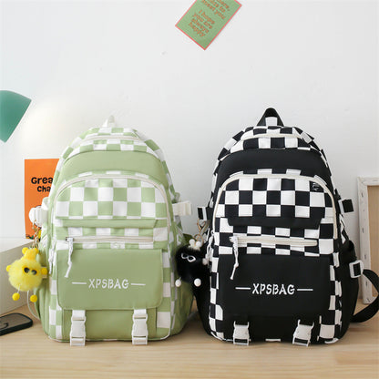 Student Backpack Checkerboard Backpack 4-piece Set