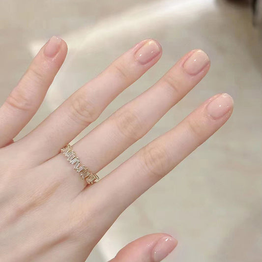 Light Nude Medium Long Square Fake Nails 24 Pieces