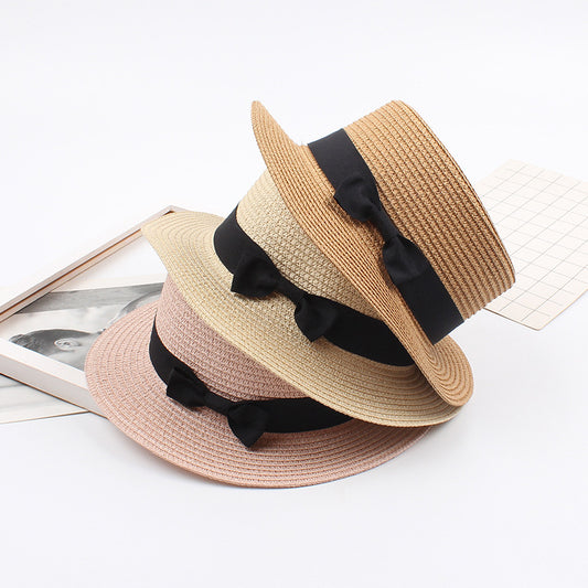 Korean Vintage Straw Hat with Bow