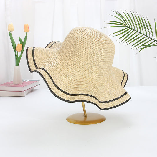 Wave-Edge Straw Hat Large Brim Summer Sun Protection