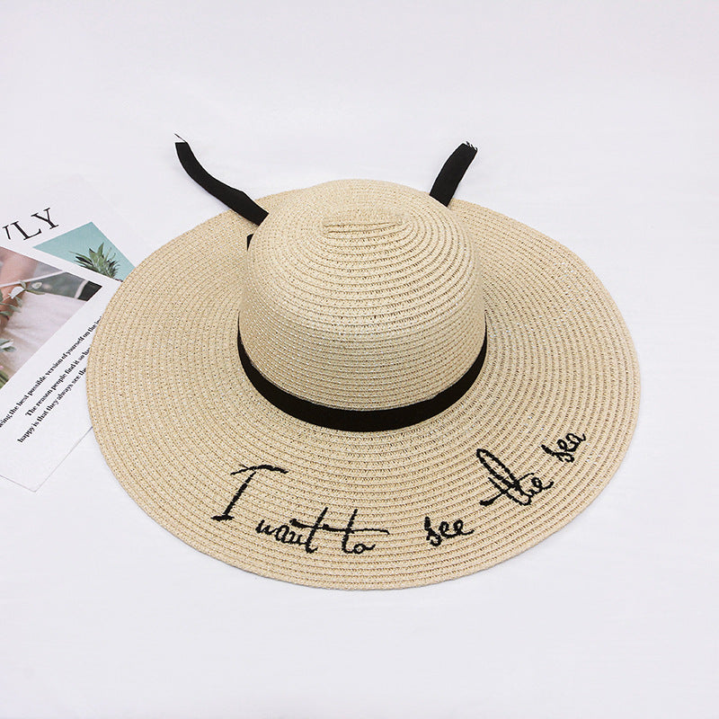 Summer Big Brim Embroidered Sun Hat Foldable Beach