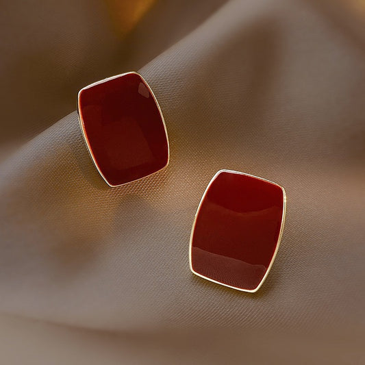 Burgundy retro stud earrings