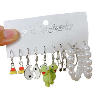 Glaze drip earrings vintage pearl earrings 5-piece set