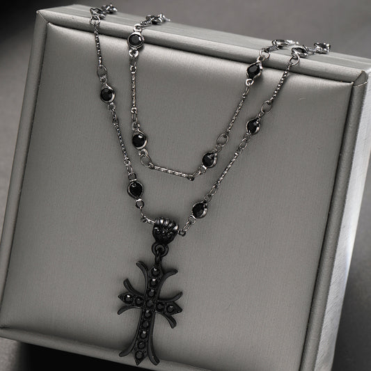 Dark Zirconia Cross Double Necklace