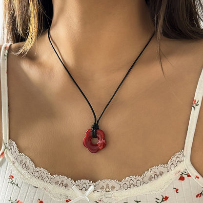 Wax thread adjustable simple flower necklace