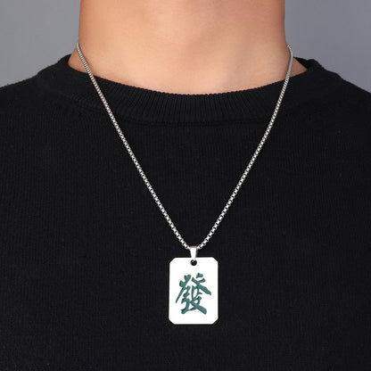 Titanium steel bear mahjong men's pendant necklace